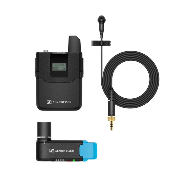 Sennheiser AVX-ME2 SET wireless lavalier microphone system with transmitter and receiver components