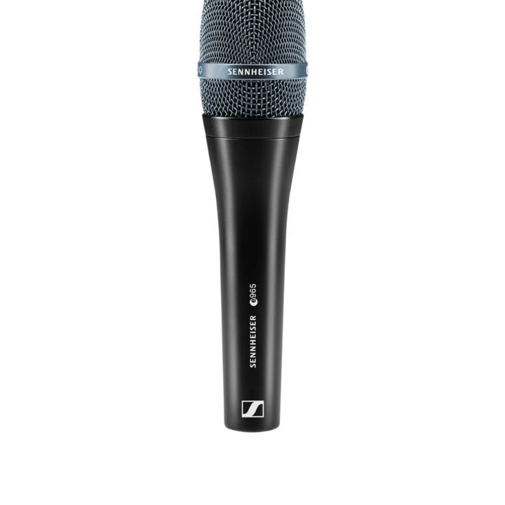 Sennheiser e 965 cardioid supercardioid condenser vocal microphone front view with grille