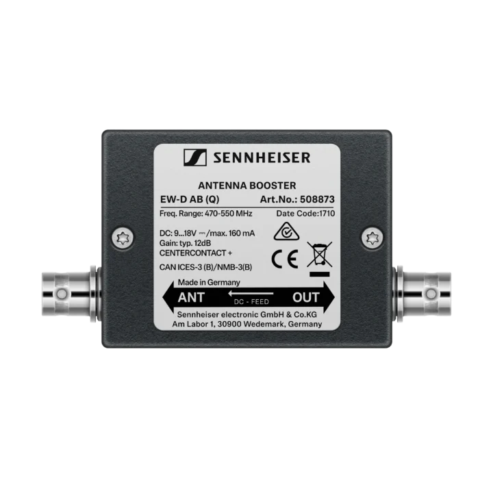 Sennheiser EW-D AB active antenna booster with front-facing connectors and status indicators