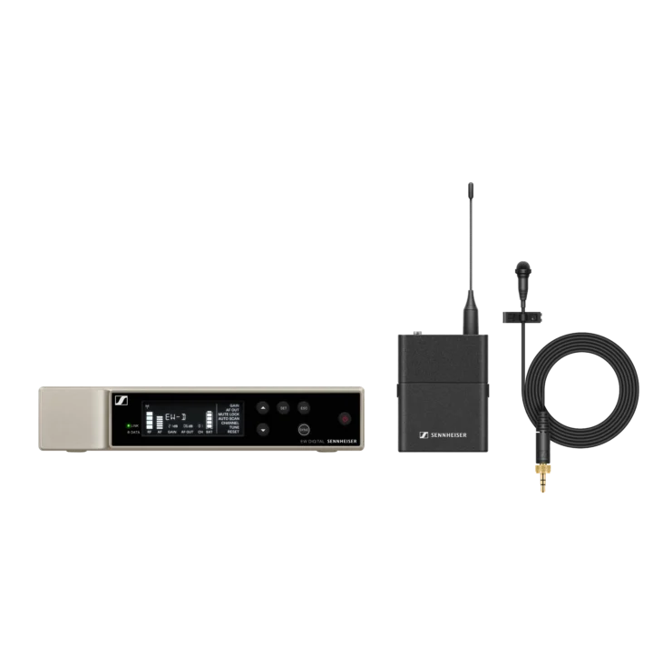 Sennheiser EW-D ME2 digital wireless lavalier microphone set with receiver and transmitter components