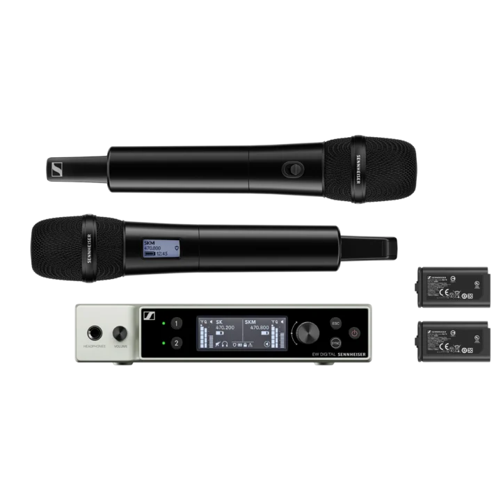 Sennheiser EW-DX 835-S dual handheld wireless microphone set with receivers and transmitters front view