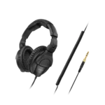 Sennheiser HD 280 PRO closed-back headphones worn during professional audio mixing and mastering session