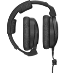 Sennheiser HD 300 PRO closed-back broadcast headphones shown from side angle with ear cup detail