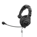 Sennheiser HMD 300 X3K1 broadcast headset showing XLR-3 connector and cable detail