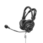 Sennheiser HMD 27 closed circumaural broadcast headset shown from side angle with boom microphone arm