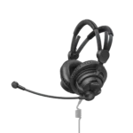 Sennheiser HMDC 27 broadcast headset showing NoiseGard noise cancellation microphone detail and control elements