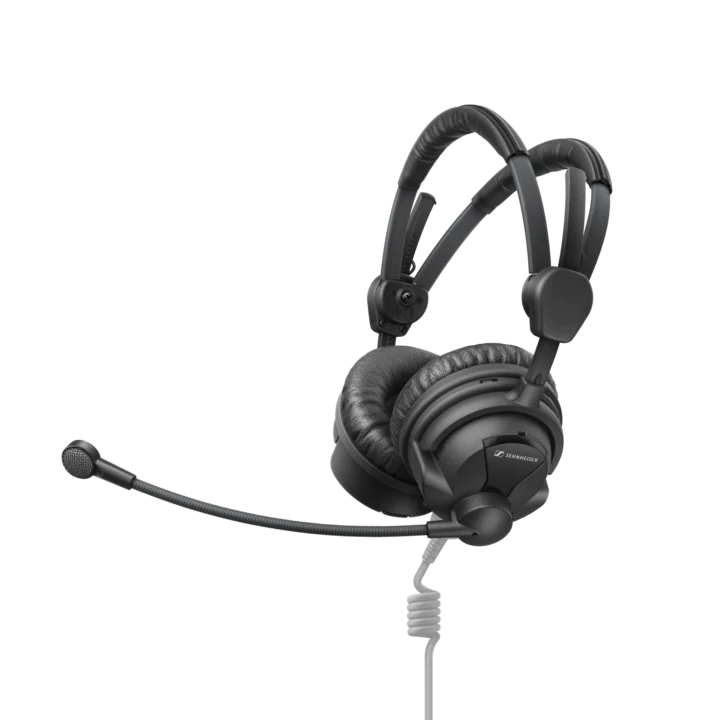 Sennheiser HME 26 closed on-ear broadcast headset with condenser microphone boom front view