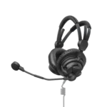 Sennheiser HME 27 closed circumaural broadcast headset with integrated condenser microphone boom detail view