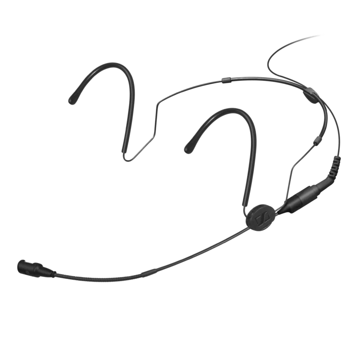 Sennheiser HSP 4 cardioid headset microphone with black finish and 3-pin connector front view