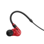 Sennheiser IE 100 PRO in-ear monitor earpiece shown in red with cable detail