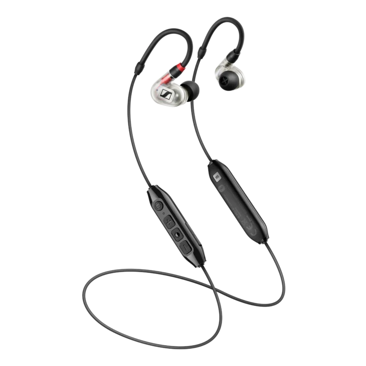 Sennheiser IE 100 PRO Wireless in-ear monitor with clear shell design and charging case
