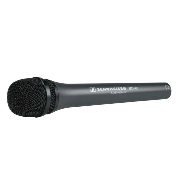 Sennheiser MD 42 omnidirectional handheld reporter microphone with windscreen and stand adapter
