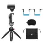 Sennheiser MKE 200 Mobile Kit on-camera microphone showing capsule and shock mount detail