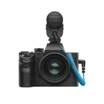 Sennheiser MKE 400 compact shotgun microphone shown from side profile with mounting hardware