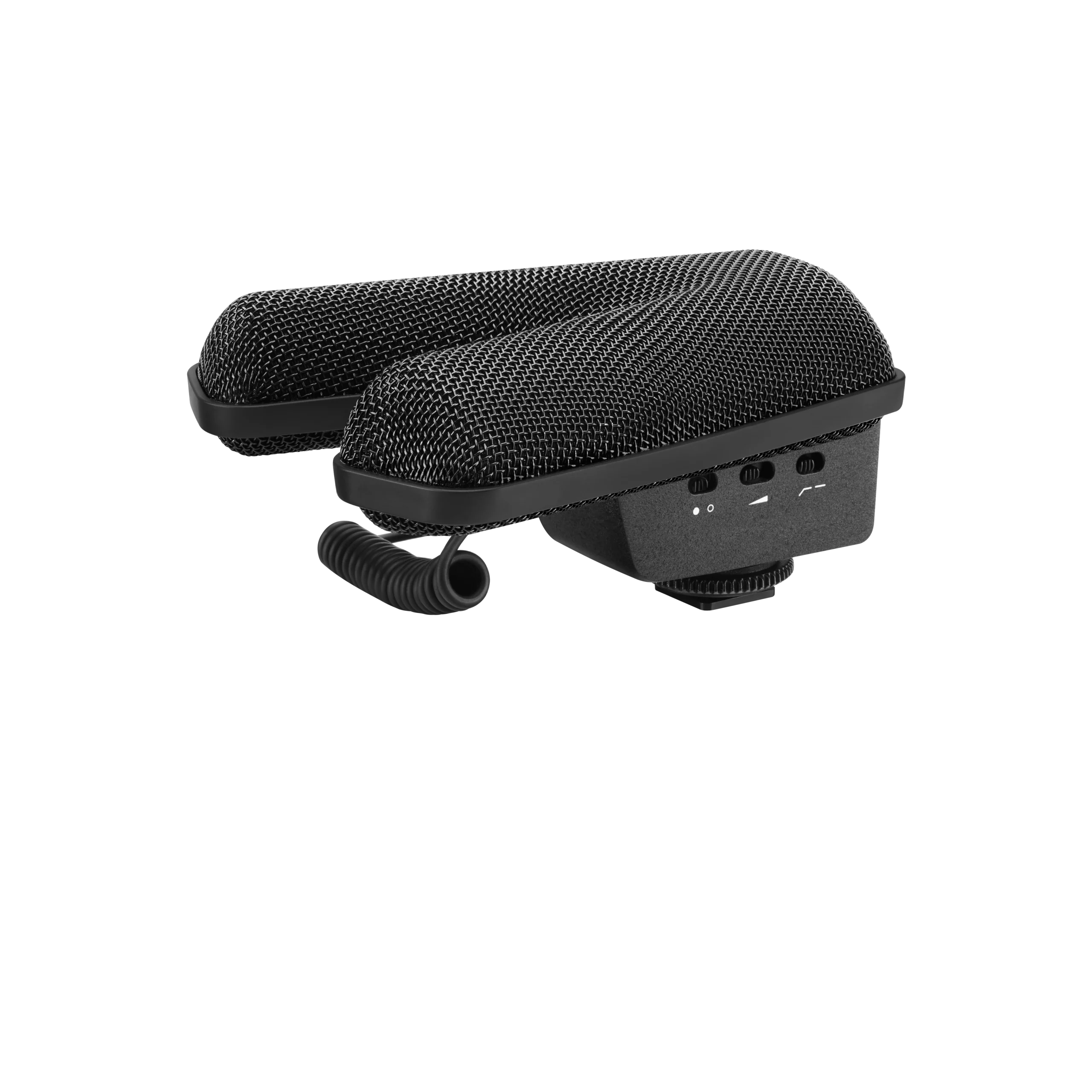 Sennheiser MKE 440 Compact Stereo Shotgun Microphone Front View Sennheiser MKE 440 compact stereo shotgun microphone with windscreen and shock mount assembly