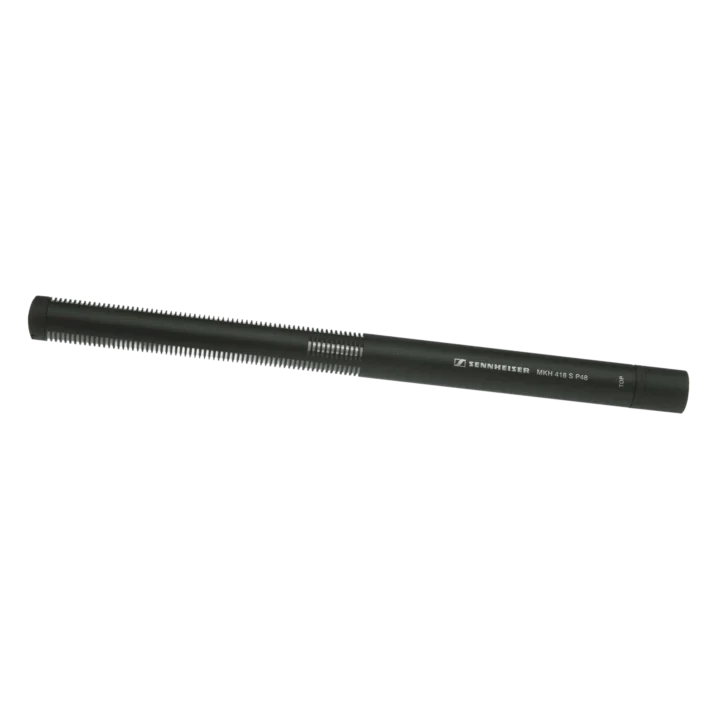 Sennheiser MKH 418-S stereo shotgun microphone with professional XLR connectors and shock mount