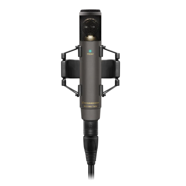 Sennheiser MKH 800 TWIN NX dual-pattern RF condenser microphone front view with capsule and body