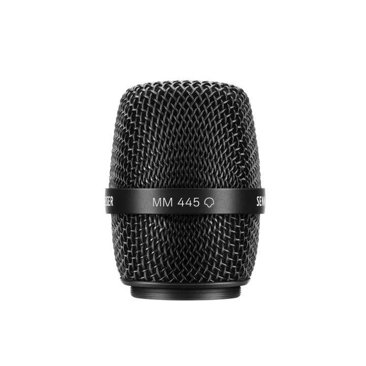 Sennheiser MM 445 supercardioid dynamic microphone capsule front view with mesh grille