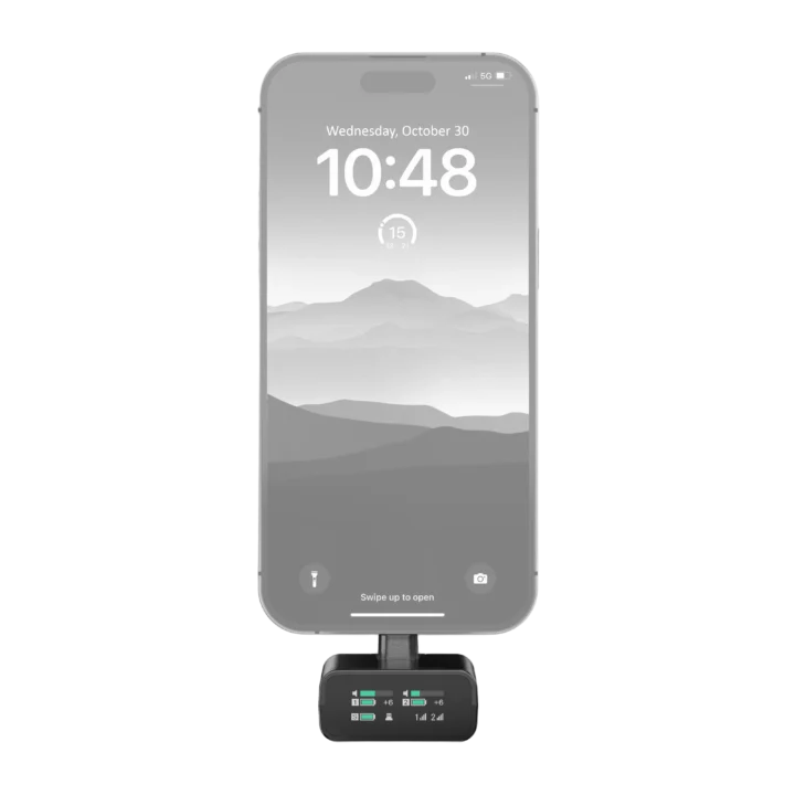 Sennheiser Profile Wireless clip-on microphone transmitter with 2.4 GHz frequency display and controls