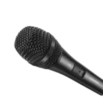 Sennheiser XS 1 dynamic cardioid vocal microphone shown from side angle with grille detail