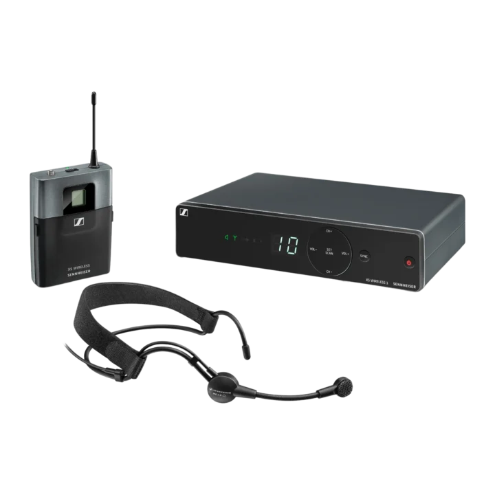 Sennheiser XSW 1-ME3-A wireless headmic set with headworn microphone and bodypack transmitter