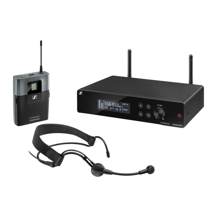 Sennheiser XSW 2-ME3-A wireless headmic set with headworn microphone and bodypack transmitter
