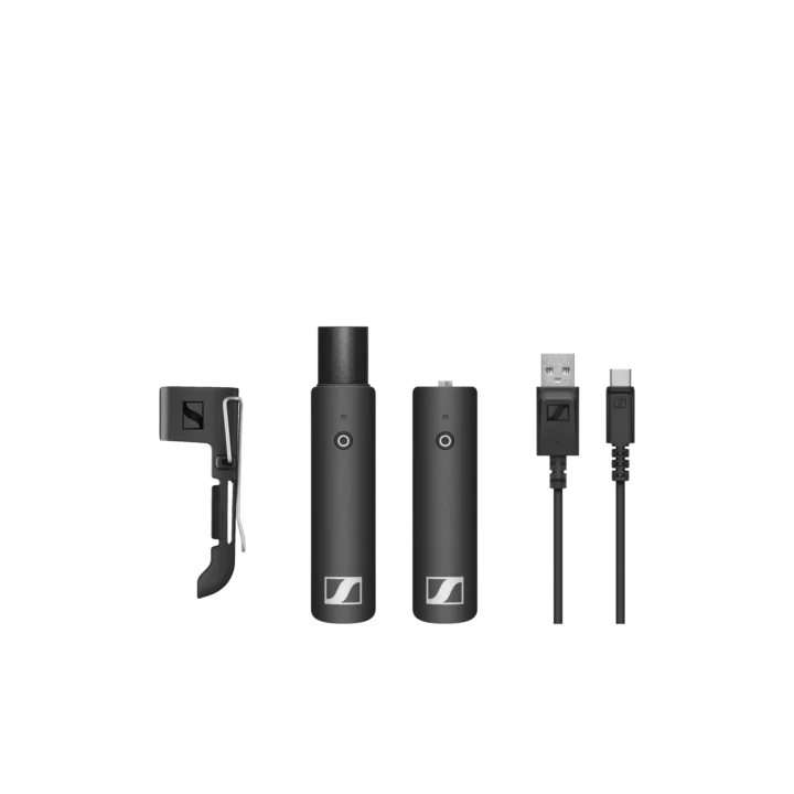 Sennheiser XSW-D digital wireless presenter set with microphone, receiver, and charging case