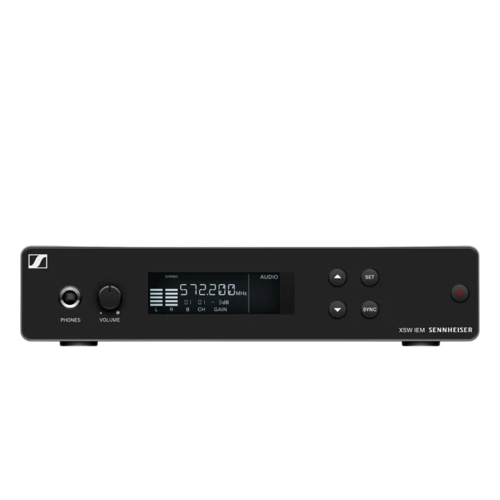 Sennheiser XSW IEM SR stereo transmitter unit with LCD display and control buttons