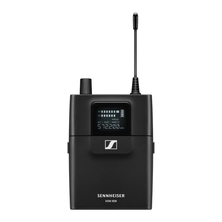 Sennheiser XSW IEM SET wireless in-ear monitoring system showing receiver pack and earpieces