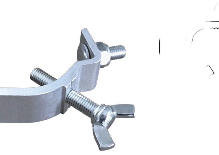 Sound Barrier CC1 medium-duty wrap-around mini truss clamp showing clamping mechanism and adjustment details