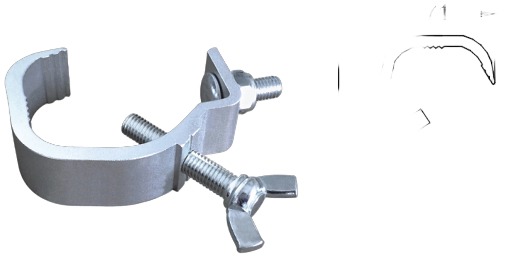 Sound Barrier CC1 Truss Clamp Detail View Sound Barrier CC1 medium-duty wrap-around mini truss clamp showing clamping mechanism and adjustment details