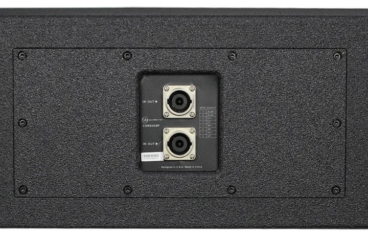 Sound Barrier CORE103P dual 10-inch three-way passive line array module with integrated rigging points and speaker components