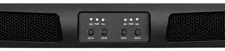 Sound Barrier DA8.4 four channel Class D power amplifier with front panel controls and LED indicators