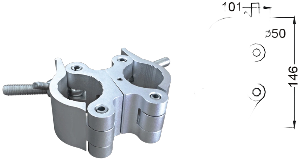 Sound Barrier DC360 Truss Clamp Swivel Detail Sound Barrier DC360 360-degree swivel clamp mechanism detail showing heavy-duty construction for 2-inch tube truss