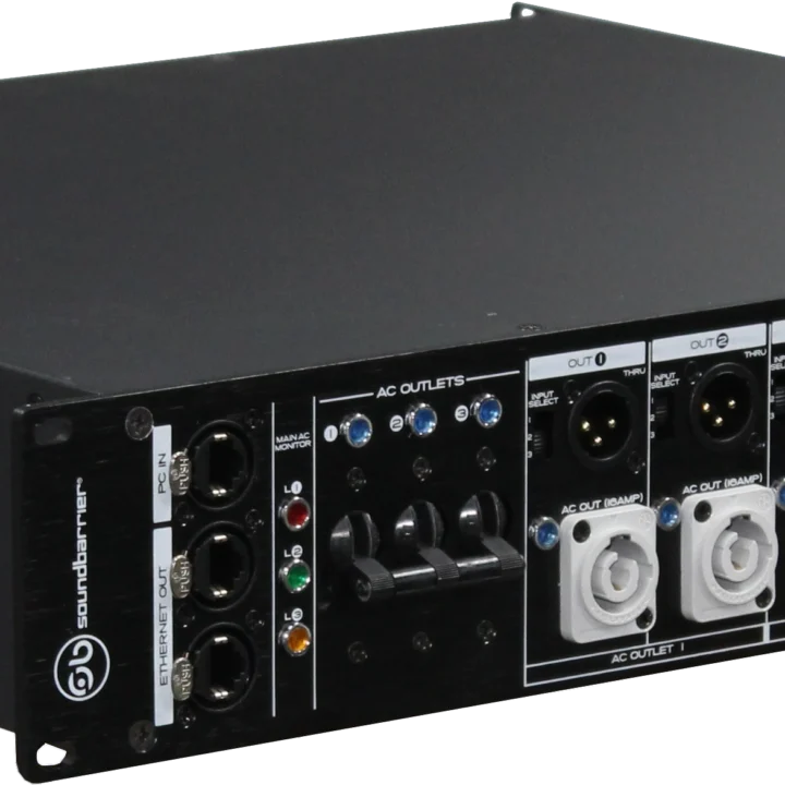 Sound Barrier DISTRONET63 rackmount power signal data distributor front panel with connectors