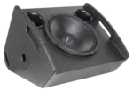Sound Barrier FM12CXA 12-inch active coaxial stage monitor showing rear panel connections and DSP controls