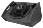 Sound Barrier FM15CXA 15-inch active coaxial stage monitor showing rear panel connections and DSP controls