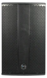 Sound Barrier iLX15 15-inch passive loudspeaker showing side panel with input connectors and specifications