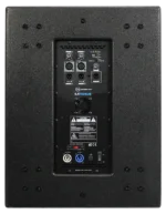 Sound Barrier iLX15DSUB 15-inch active subwoofer rear panel showing XLR inputs, crossover controls, and power connections
