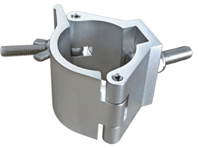 Sound Barrier LC1 light-duty wrap-around clamp for 50mm truss showing clamping mechanism and adjustment details