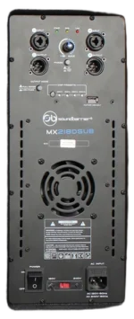 Sound Barrier MX218DSUB dual 18-inch active subwoofer with 1600W DSP amplification and front-facing woofers