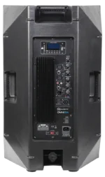 Sound Barrier OMNI15A 15-inch active two-way loudspeaker positioned in live event venue application with wireless technology