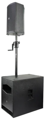 Sound Barrier PM2035 crank operated sub pole rear panel showing M20 adapter mounting and adjustment controls