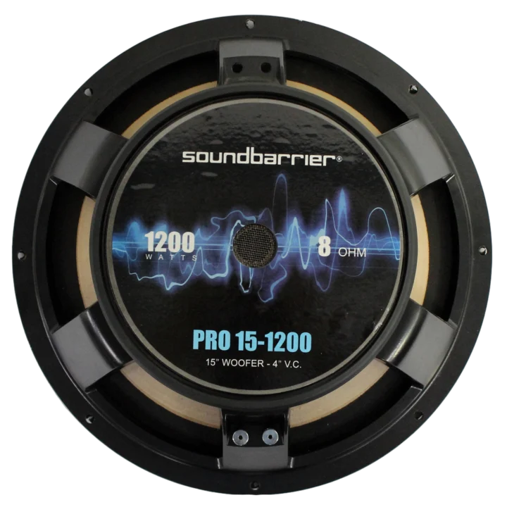 Sound Barrier PRO151200 15 inch low frequency woofer with 4 inch voice coil highlighted