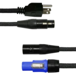 Sound Barrier PS10 PS16 Siamese Twin AC powerCON to Edison audio cable connectors front view