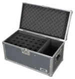 Sound Barrier SB12MSC microphone stand case showing interior compartment organization and protective padding detail