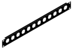 Sound Barrier SB1URP16 1U rack panel with punched connector holes, side profile view