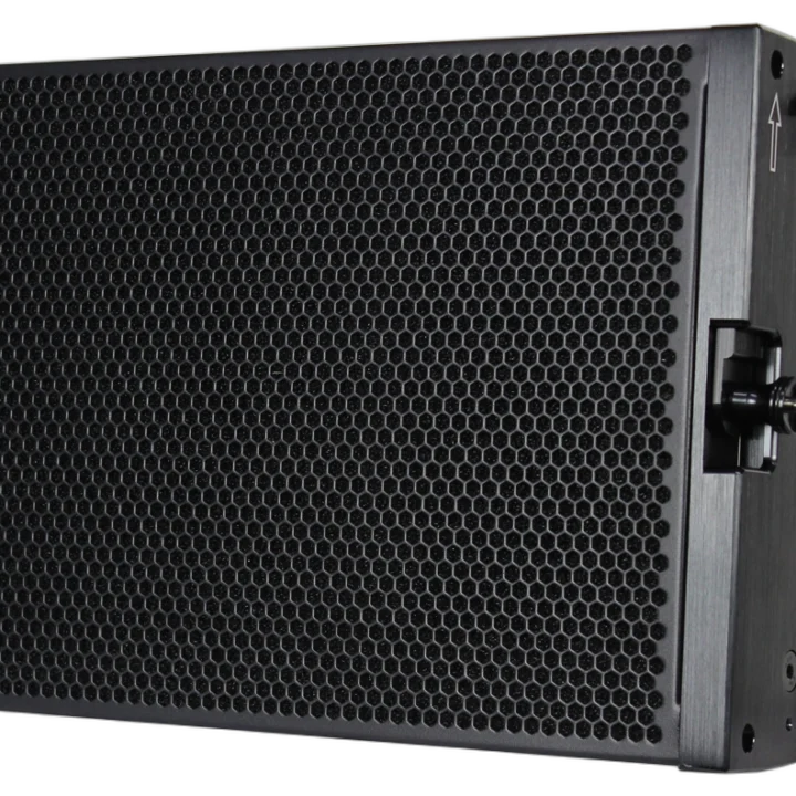 Sound Barrier SBLA110FF 10 inch passive two-way line array speaker front view with trapezoidal enclosure design
