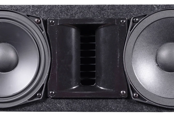 Sound Barrier SBLA6FB passive line array speaker mounted in professional venue installation setup