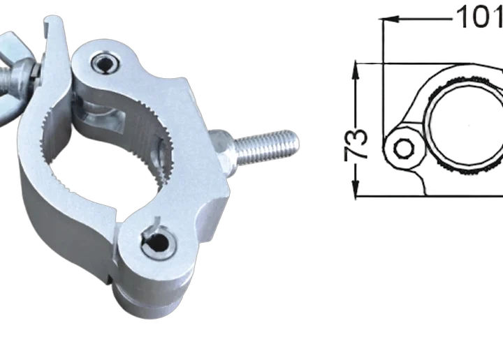 Sound Barrier SC30 medium-duty wrap-around clamp for 2-inch truss showing clamping mechanism detail